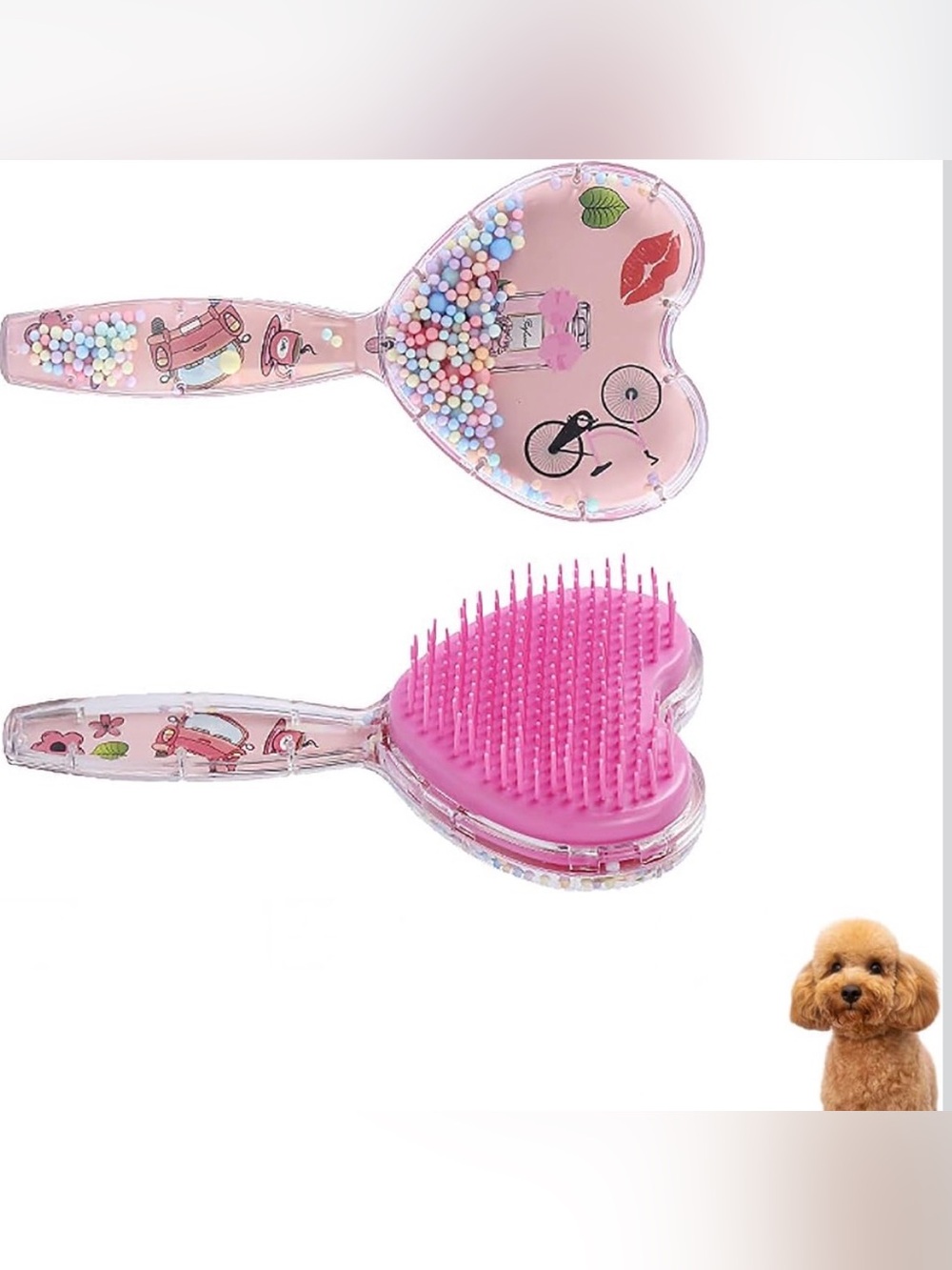 Small Dog Heart-Shaped Pink Detangling Hair Brush